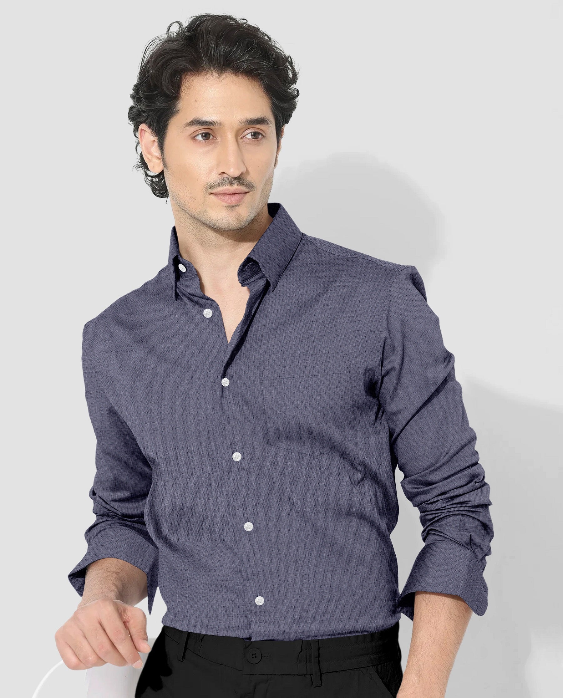 Iron Gray Cotton Linen Shirt - Plus Size Shirt in India