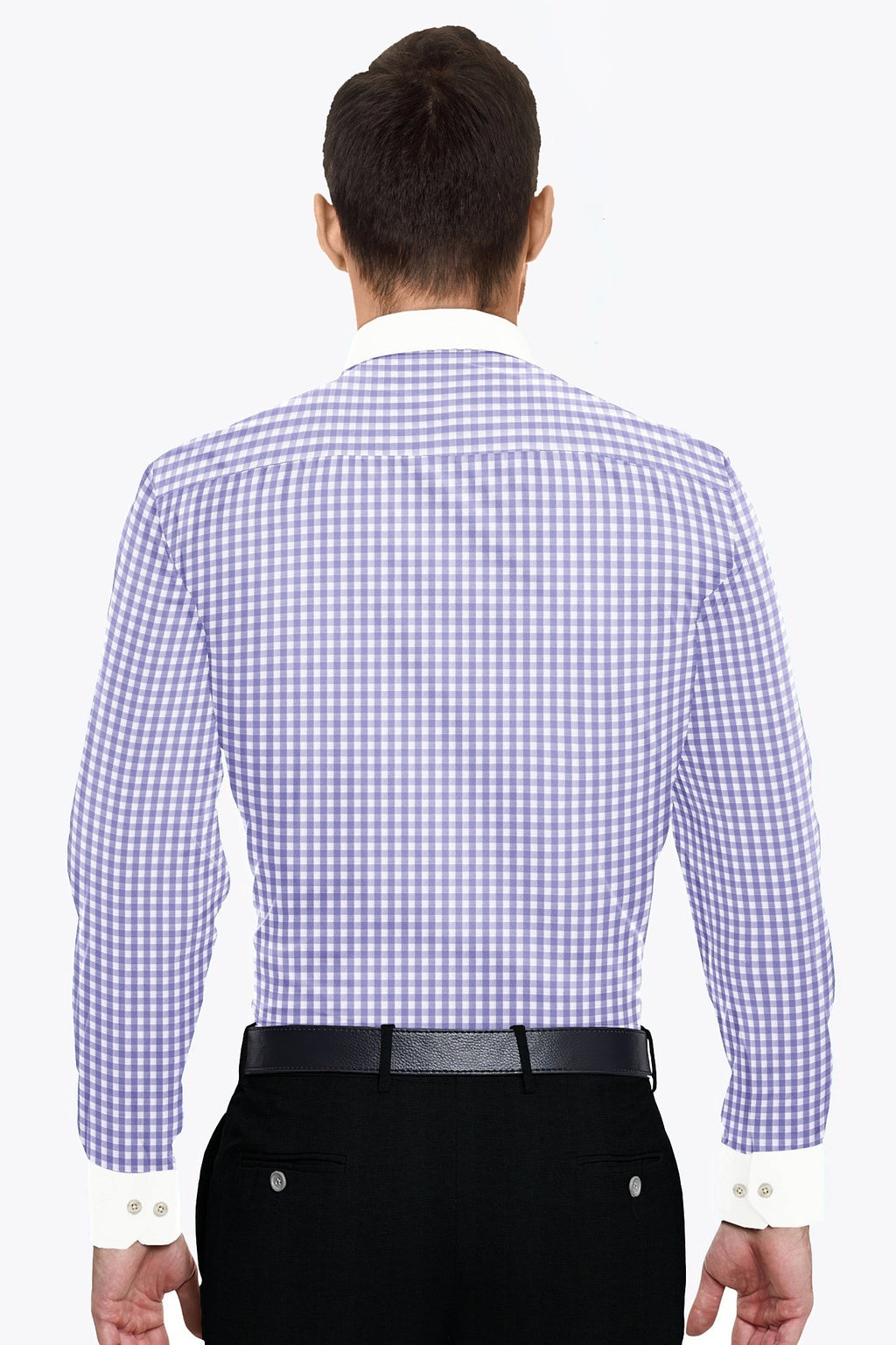 White with Lavender Purple Gingham Checks Designer Cotton Shirt