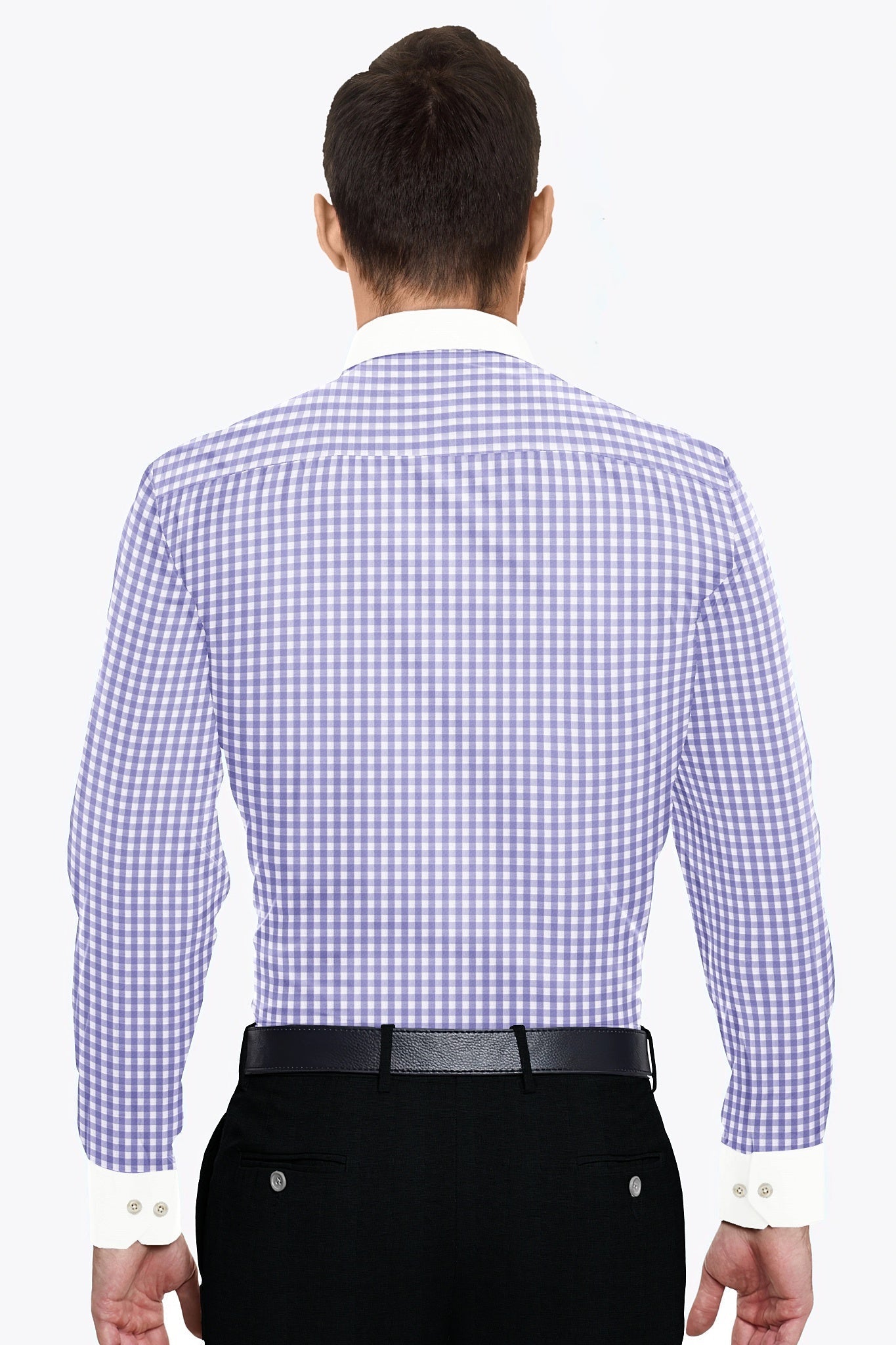 White with Lavender Purple Gingham Checks Designer Cotton Shirt