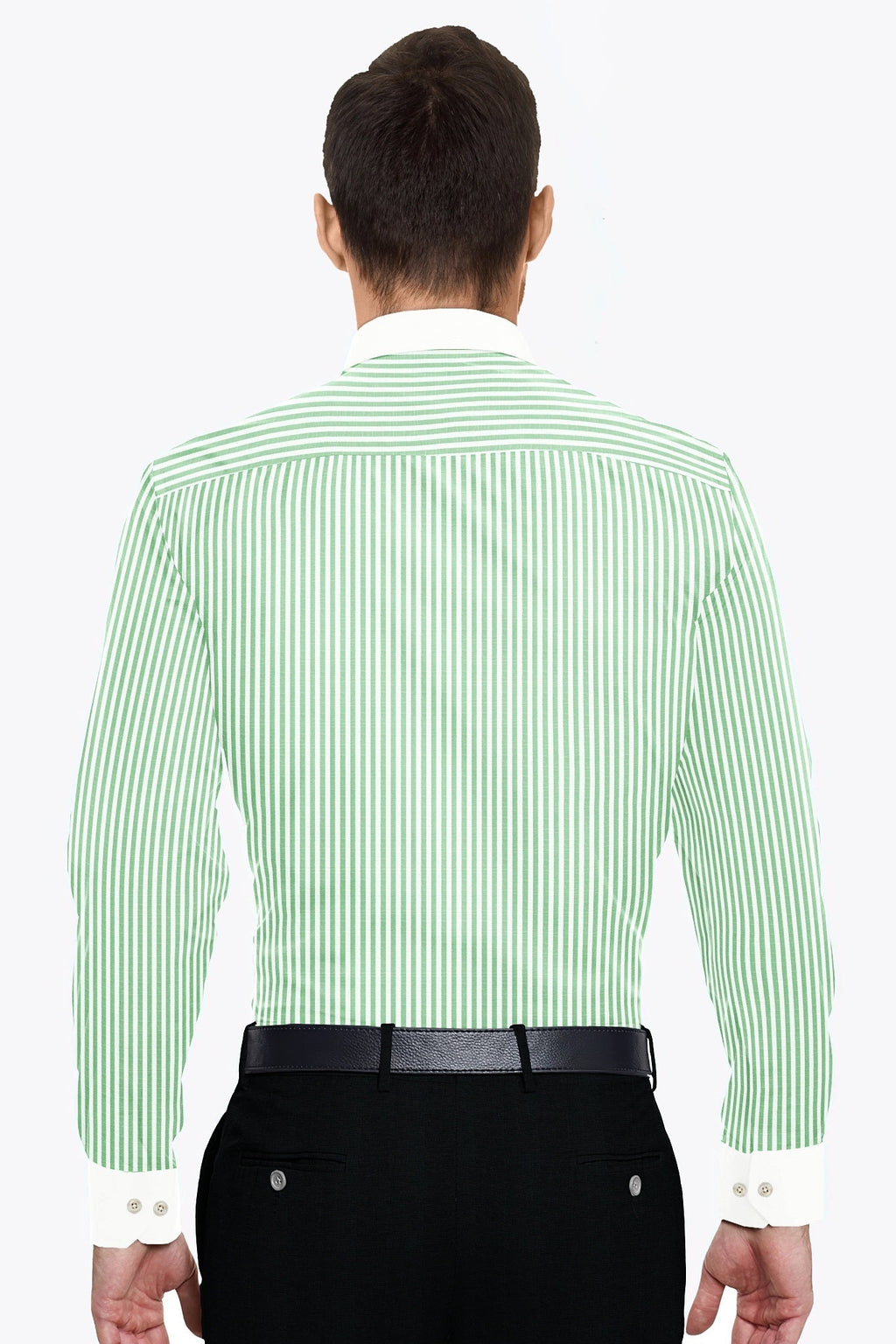 Ambrosia Green and White Candy Stripes Designer Cotton Shirt - Linen Plus Size Shirts for Men in Hyderabad India