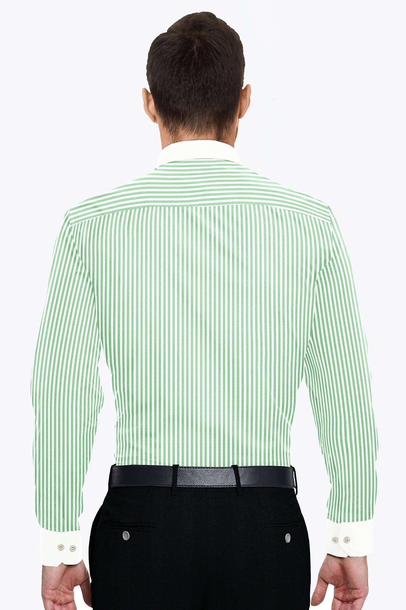 Ambrosia Green and White Candy Stripes Designer Cotton Shirt - Linen Plus Size Shirts for Men in Hyderabad India