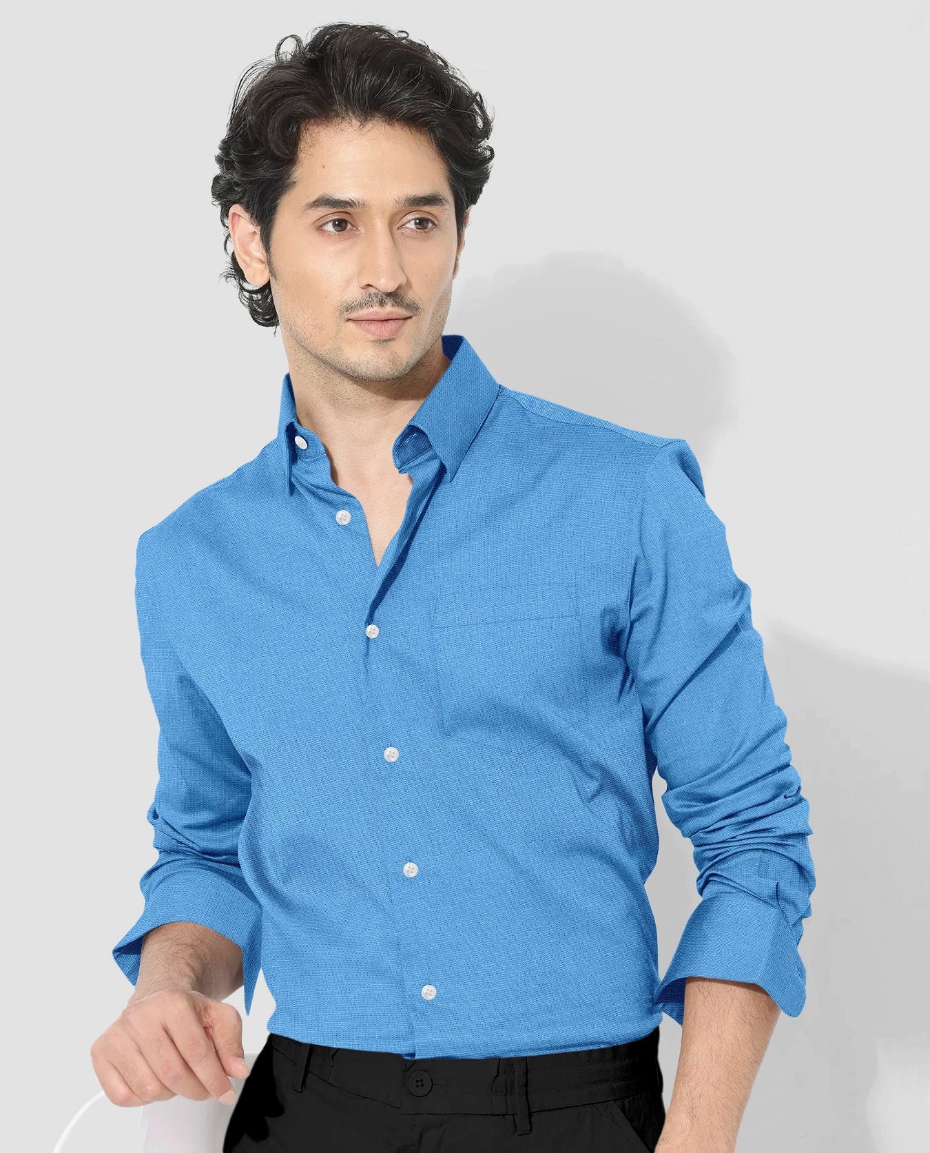 Dresden Blue Cotton Linen Shirt Plus size Cotton Shirt For Men