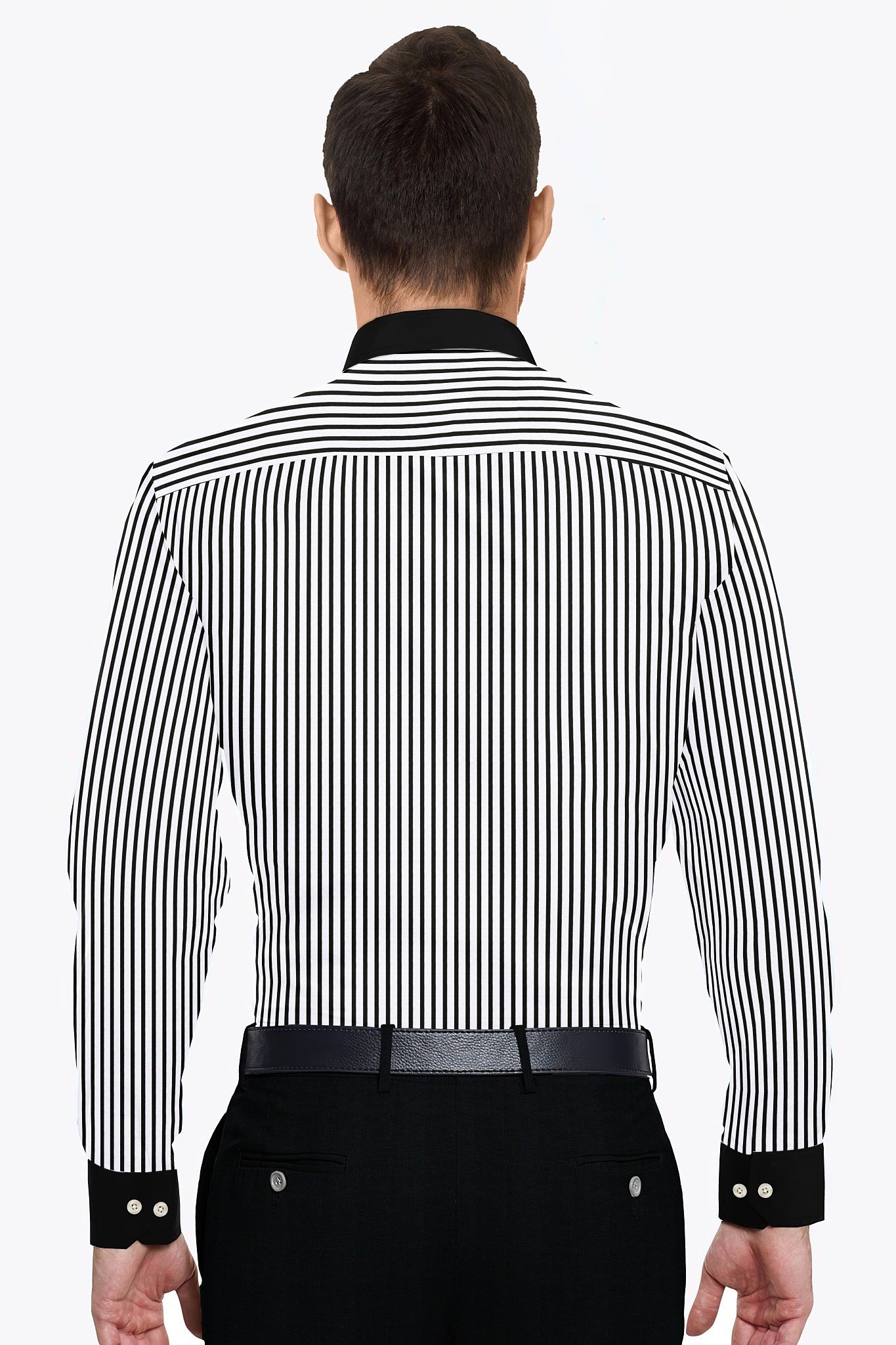 Jet Black and White Candy Stipes Designer Cotton Shirt
