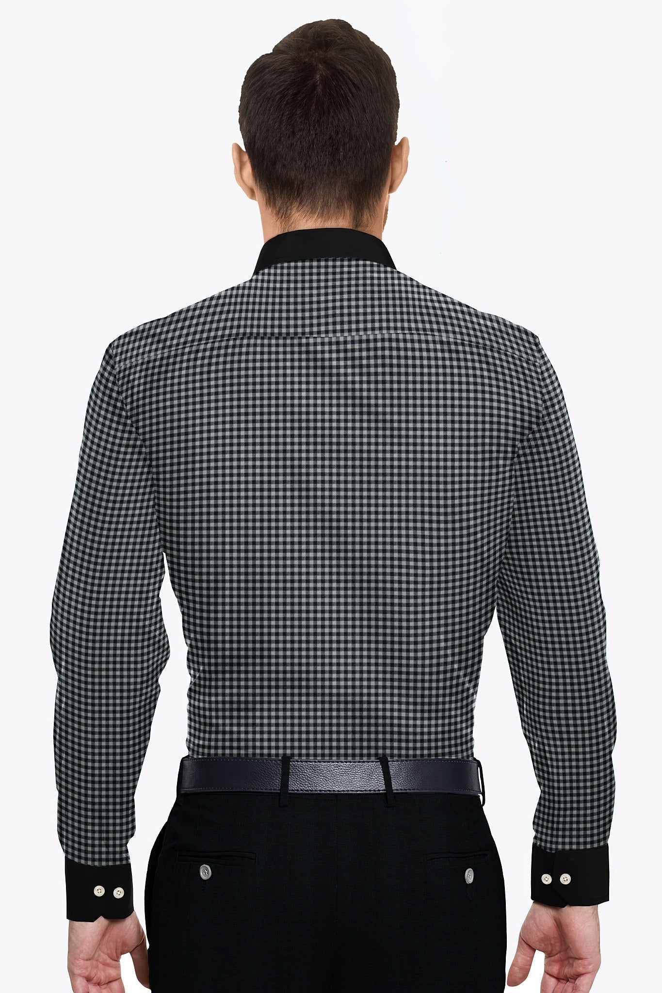 Rhino Gray and Black Gingham Checks Designer Cotton Shirt Plus size Designer cotton Shirts in India