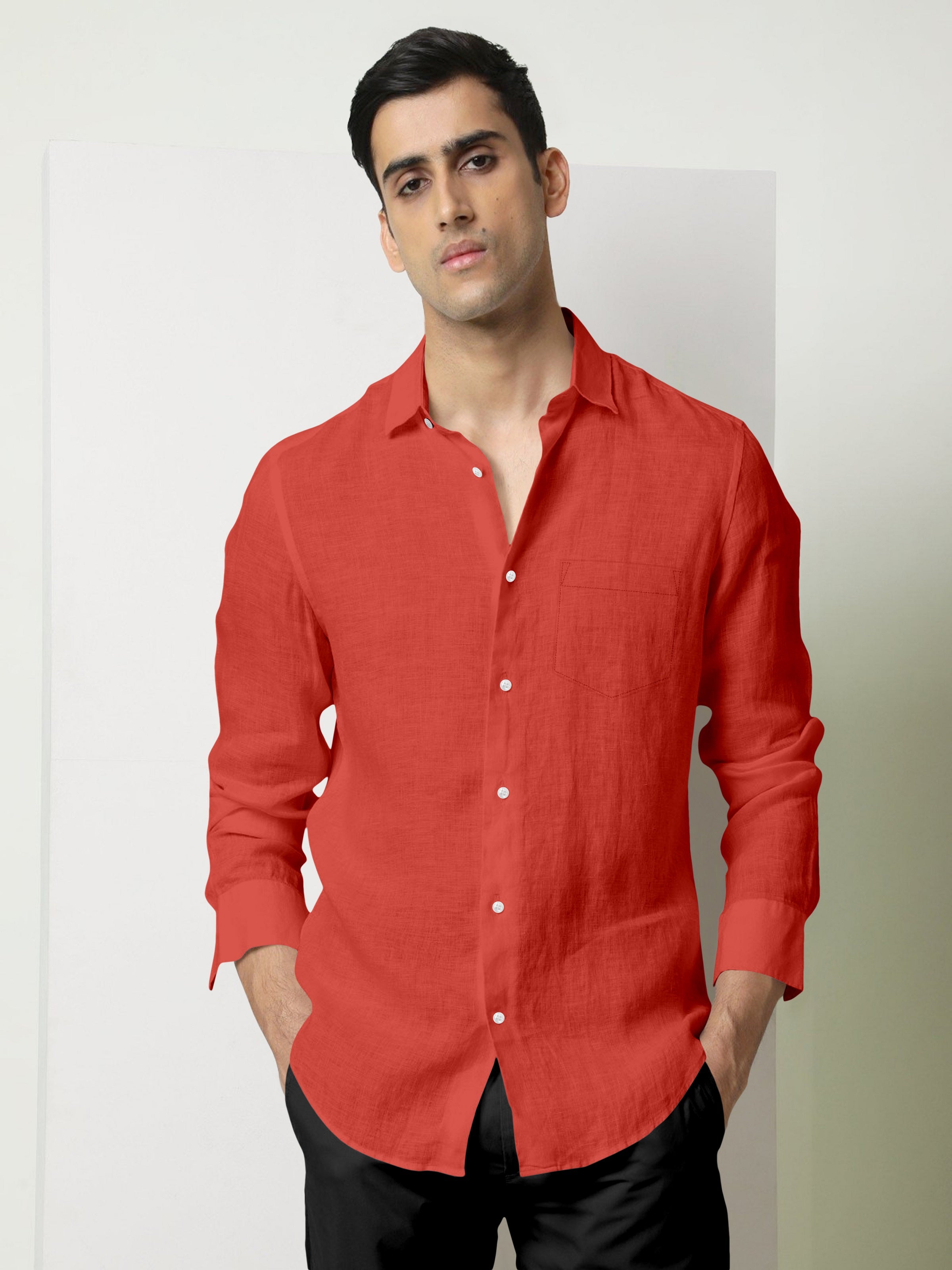 Celosia Orange Cotton Linen Shirt - Linen Plus Size Shirts for Men in Bengaluru