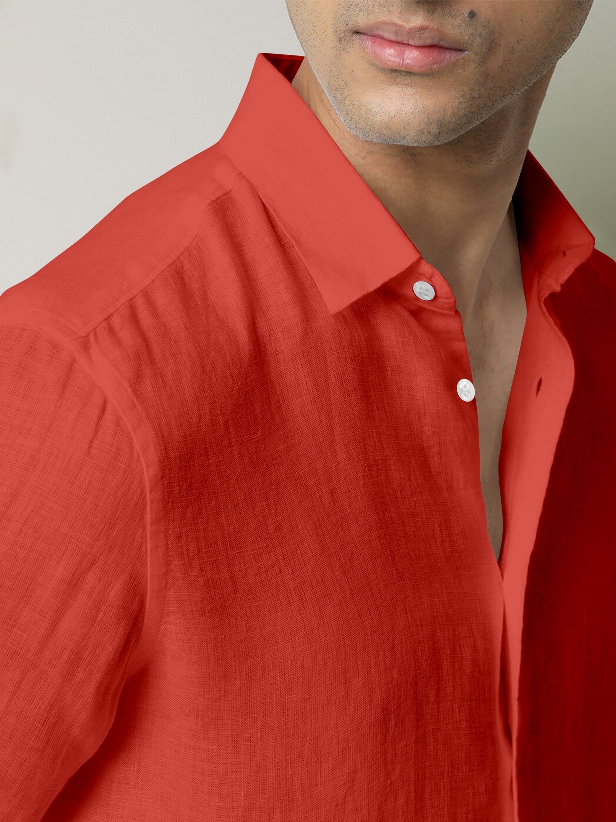 Celosia Orange Cotton Linen Shirt - Linen Plus Size Shirts for Men in Bengaluru