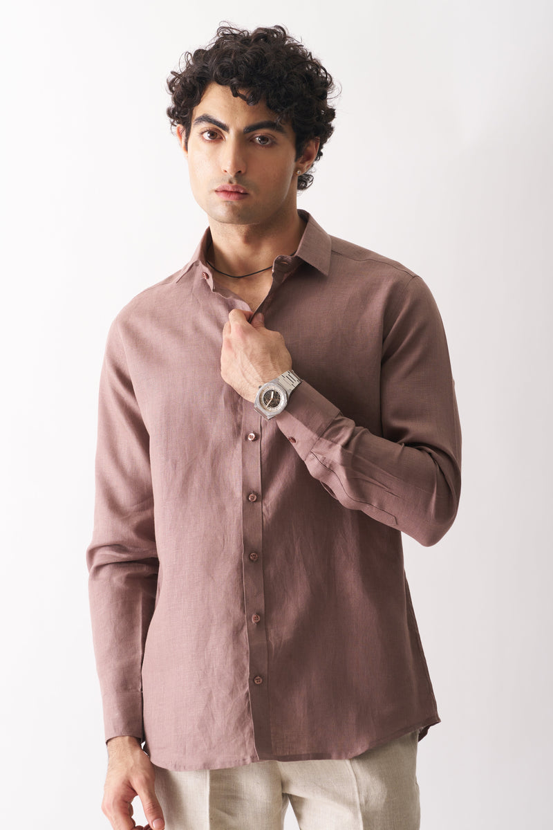 COFFEE - FULL SLEEVE 100% PURE LINEN SHIRT