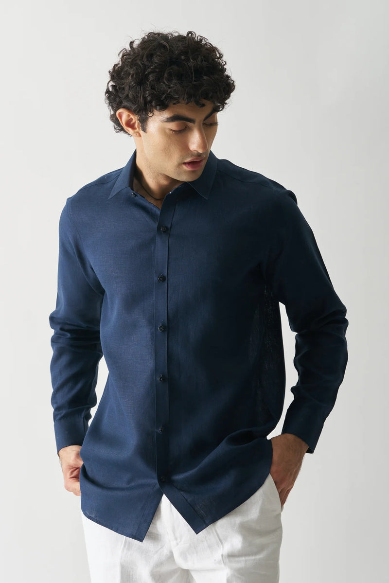 NAVY BLUE - FULL SLEEVE 100% PURE LINEN SHIRT