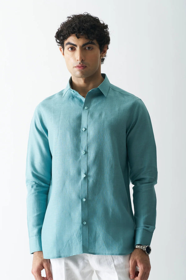 DEEP TEAL - FULL SLEEVE 100% PURE LINEN SHIRT