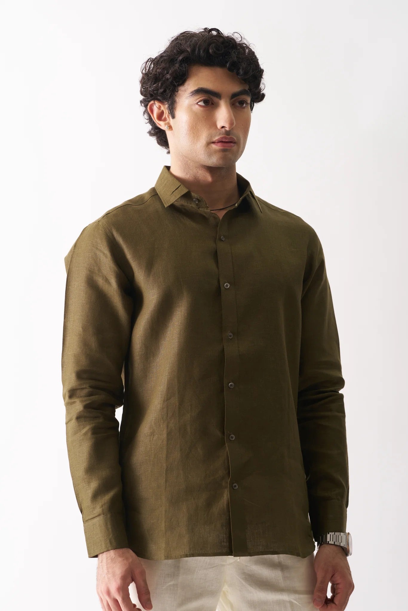 OLIVE GREEN - FULL SLEEVE 100% PURE LINEN SHIRT