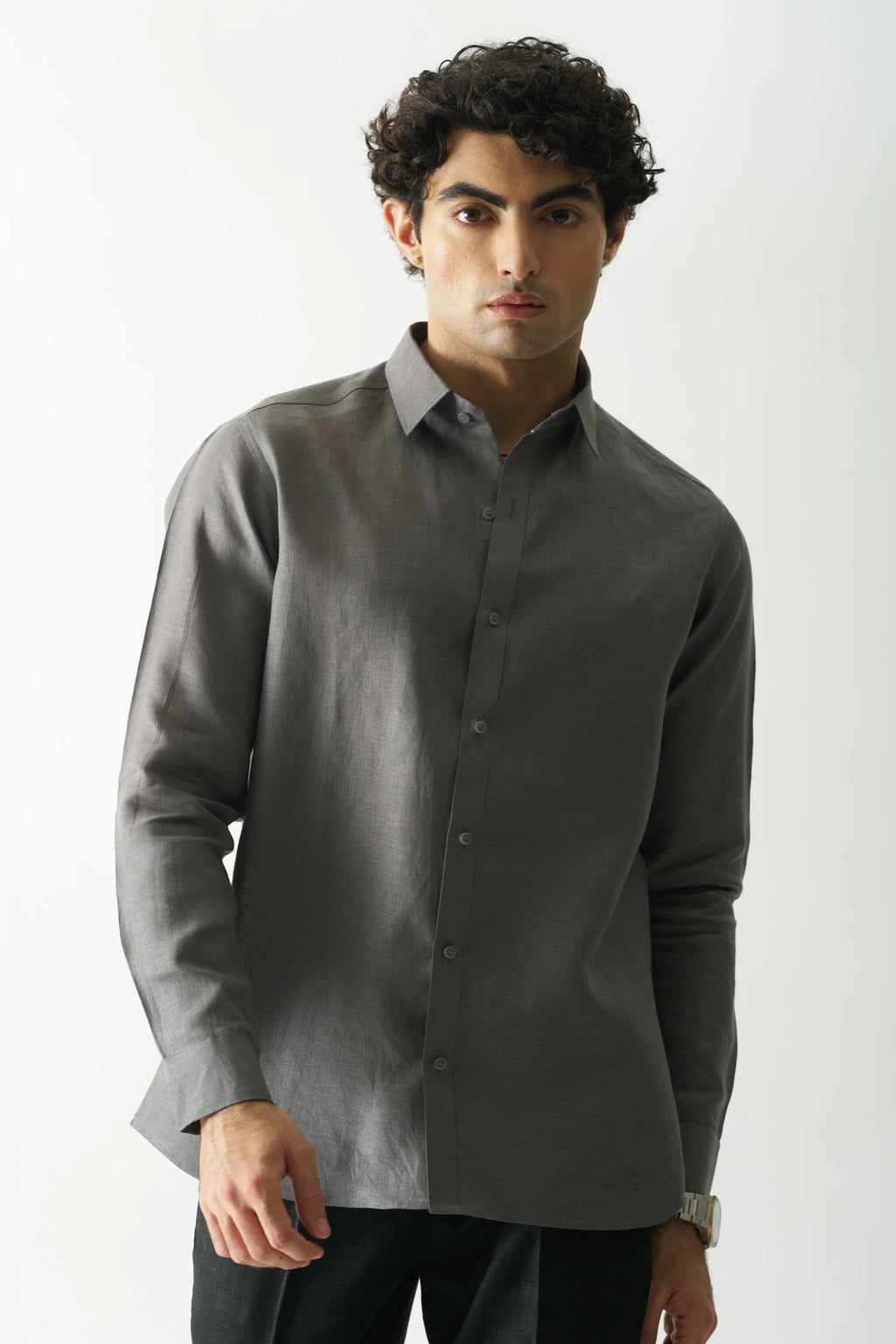 COAL MINE GREY - FULL SLEEVE 100% PURE LINEN SHIRT