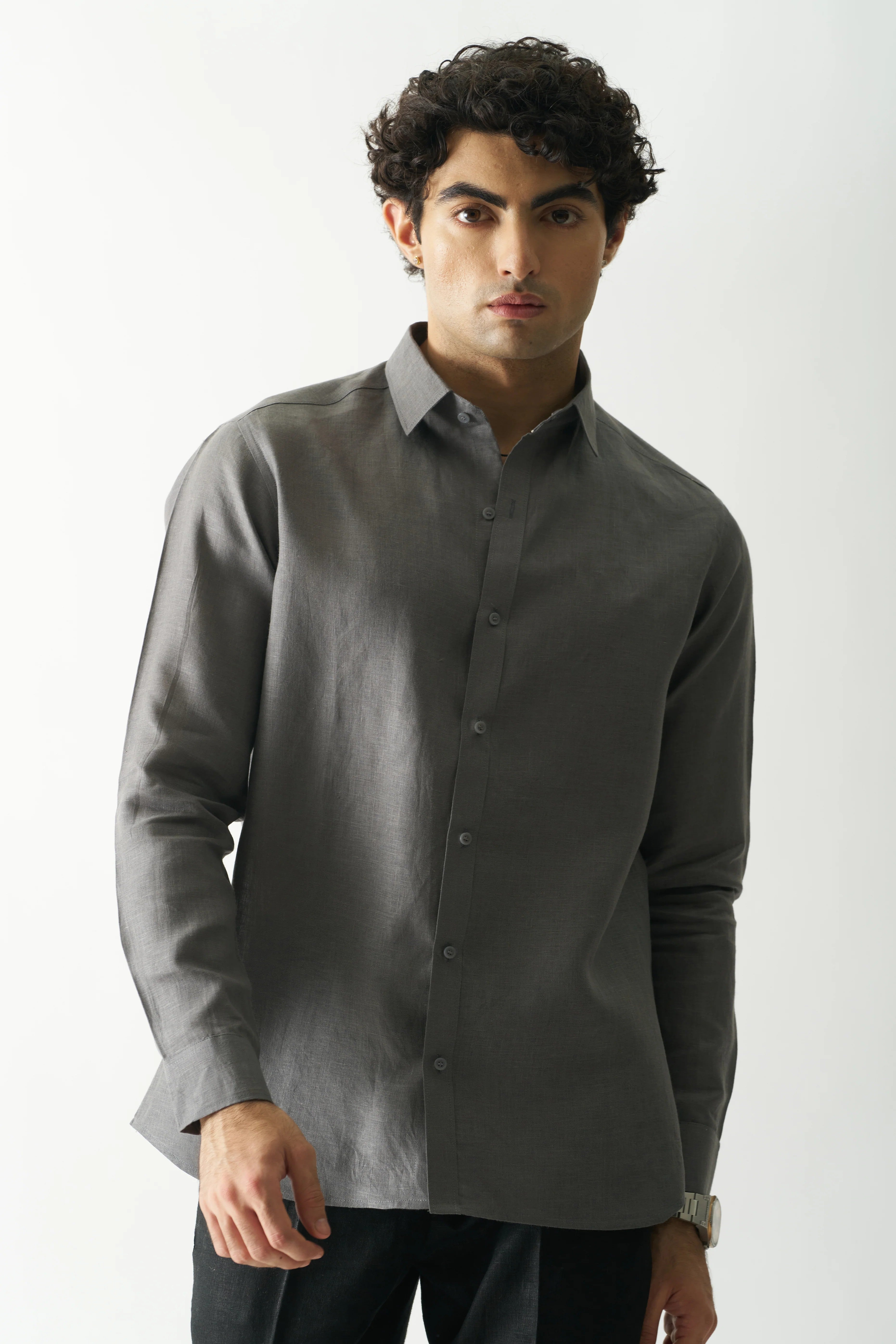 COAL MINE GREY - FULL SLEEVE 100% PURE LINEN SHIRT