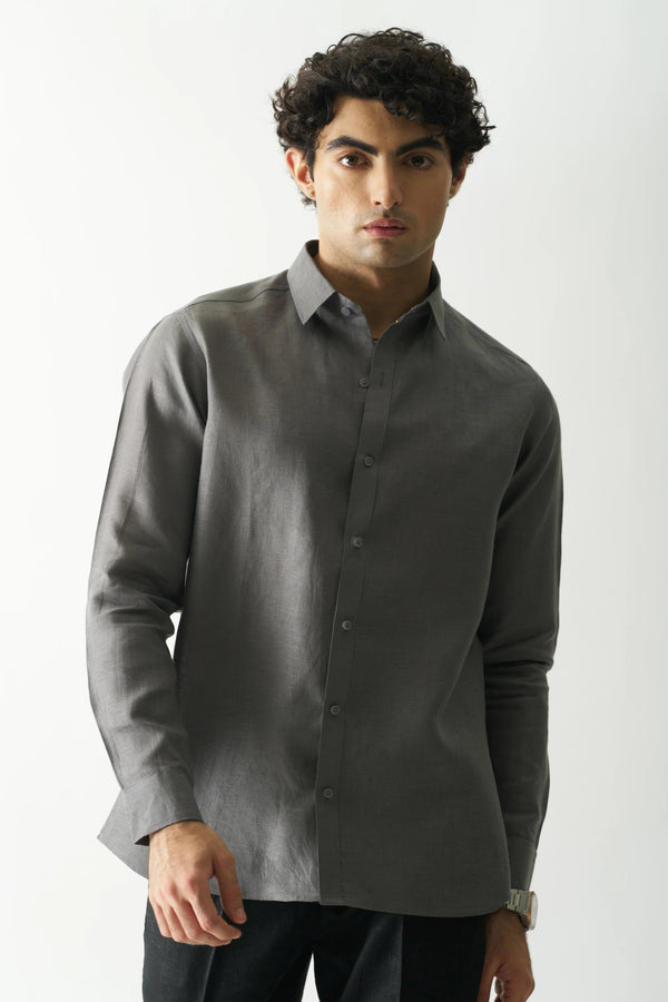 COAL MINE GREY - FULL SLEEVE 100% PURE LINEN SHIRT