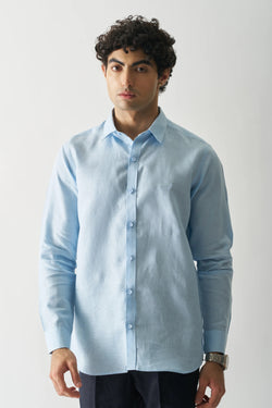 BLISSFUL BLUE - FULL SLEEVE 100% PURE LINEN SHIRT