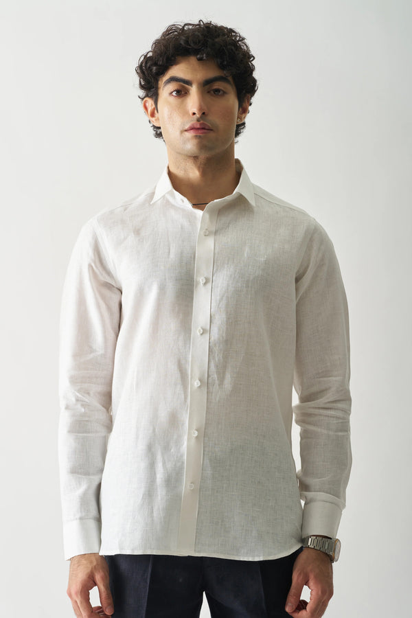 WHITE - FULL SLEEVE 100% PURE LINEN SHIRT