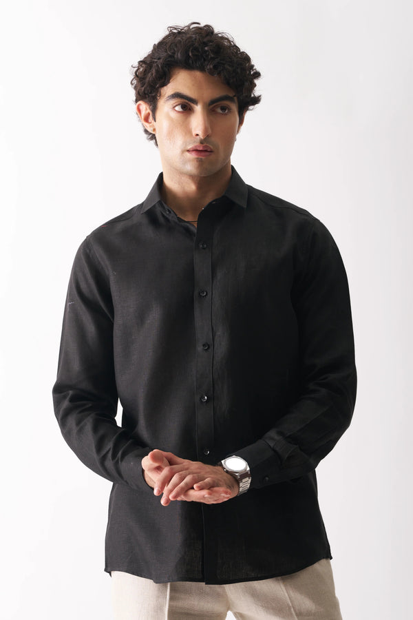 BLACK - FULL SLEEVE 100% PURE LINEN SHIRT