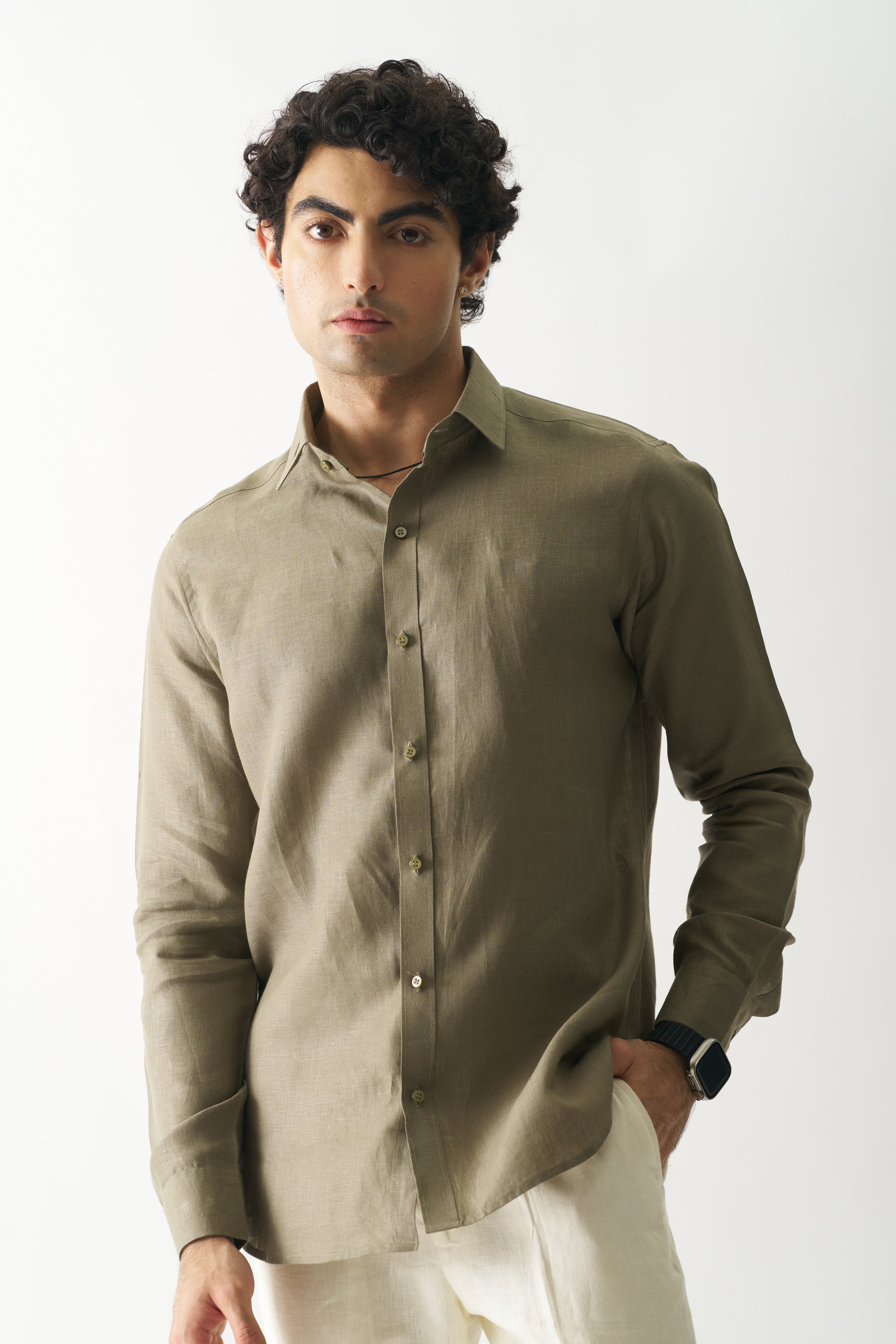 LIGHT OLIVE - FULL SLEEVE 100% PURE LINEN SHIRT