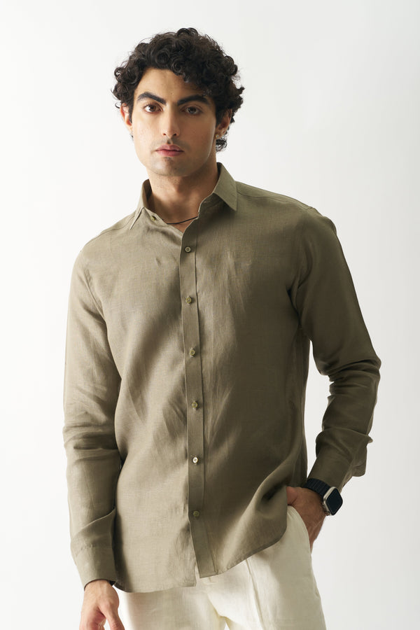 LIGHT OLIVE - FULL SLEEVE 100% PURE LINEN SHIRT