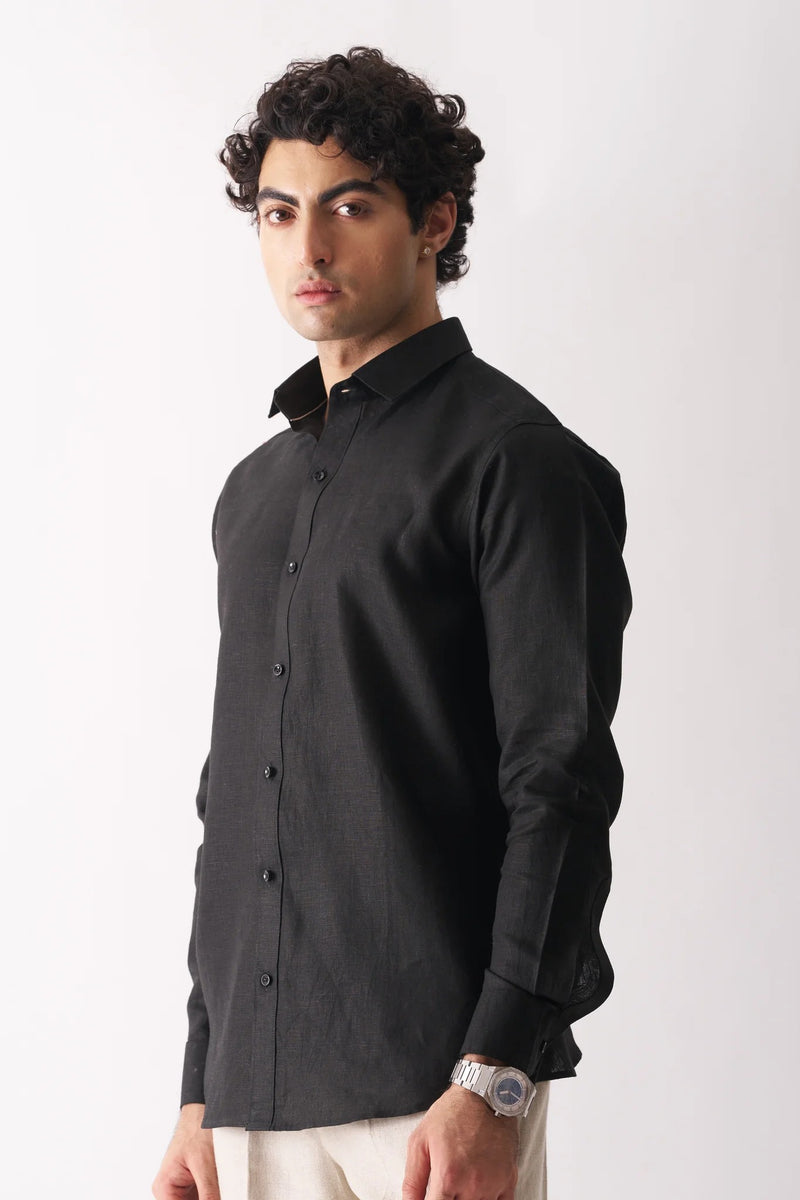 BLACK - FULL SLEEVE 100% PURE LINEN SHIRT