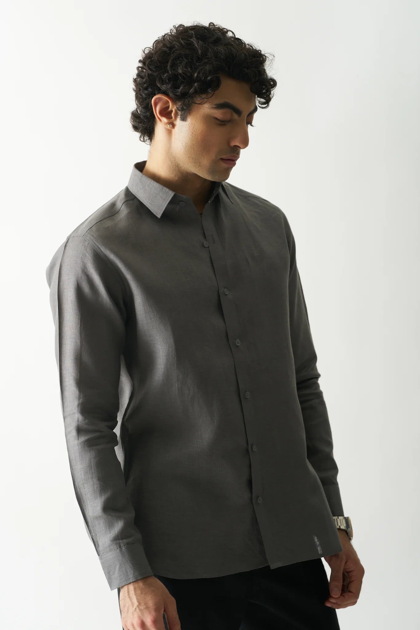COAL MINE GREY - FULL SLEEVE 100% PURE LINEN SHIRT