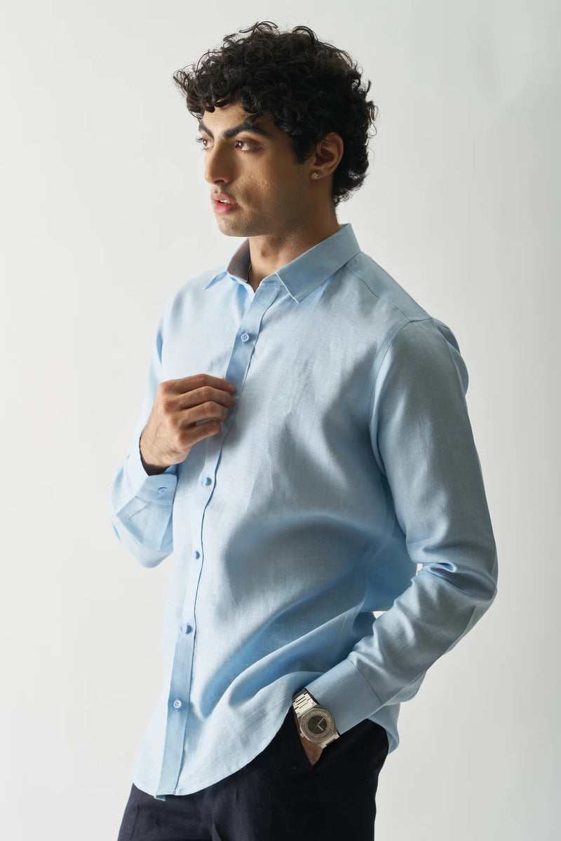 BLISSFUL BLUE - FULL SLEEVE 100% PURE LINEN SHIRT