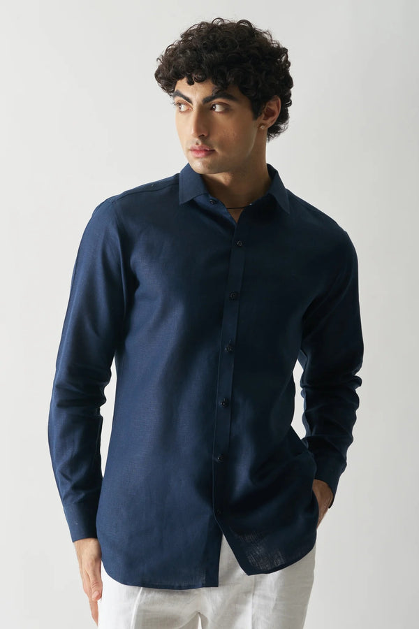 NAVY BLUE - FULL SLEEVE 100% PURE LINEN SHIRT