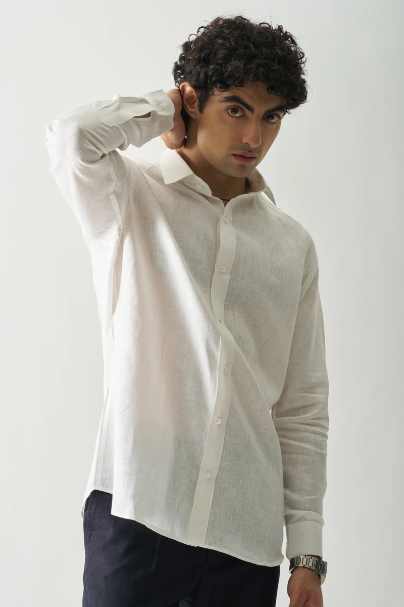 WHITE - FULL SLEEVE 100% PURE LINEN SHIRT