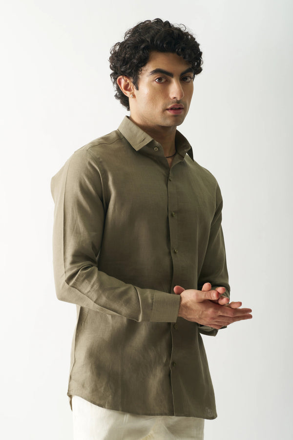 LIGHT OLIVE - FULL SLEEVE 100% PURE LINEN SHIRT