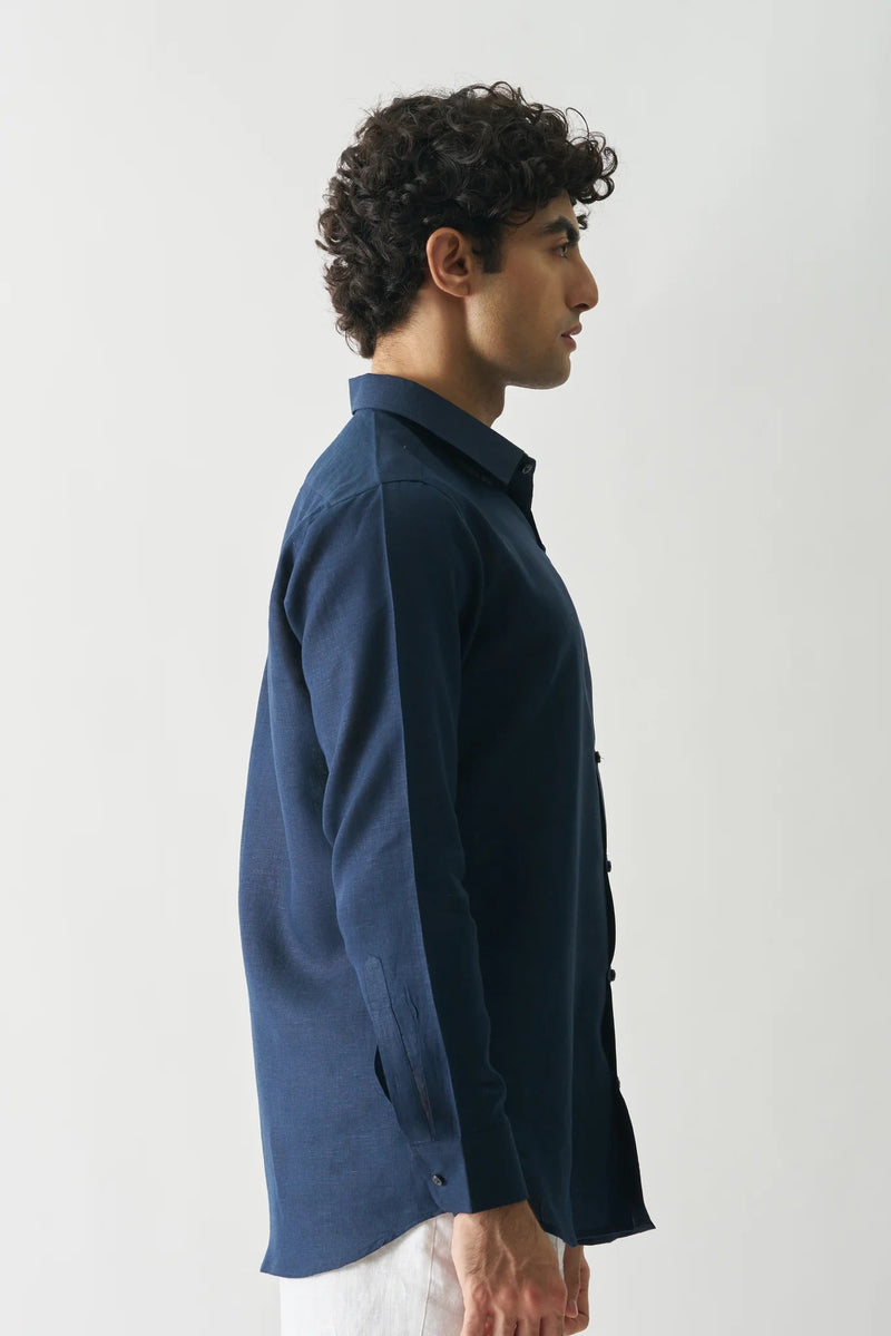 NAVY BLUE - FULL SLEEVE 100% PURE LINEN SHIRT