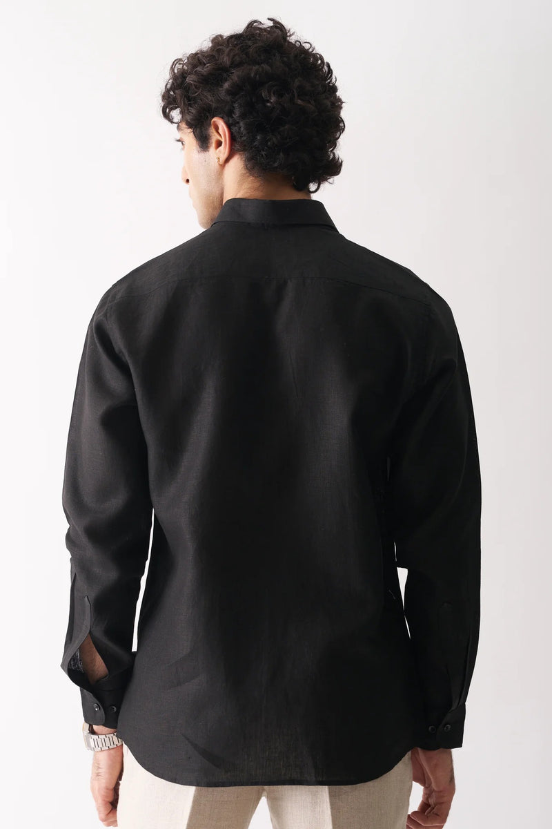 BLACK - FULL SLEEVE 100% PURE LINEN SHIRT