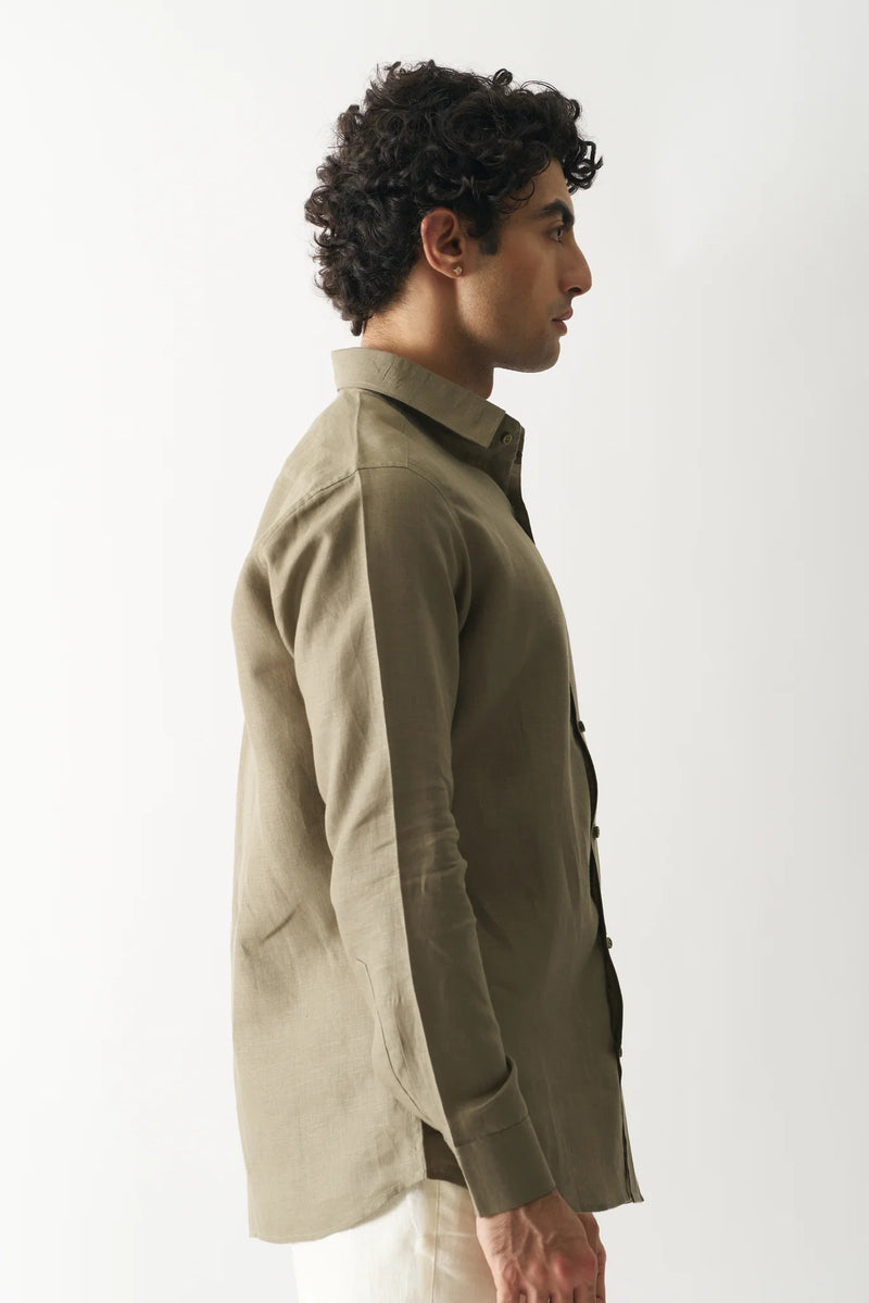 LIGHT OLIVE - FULL SLEEVE 100% PURE LINEN SHIRT