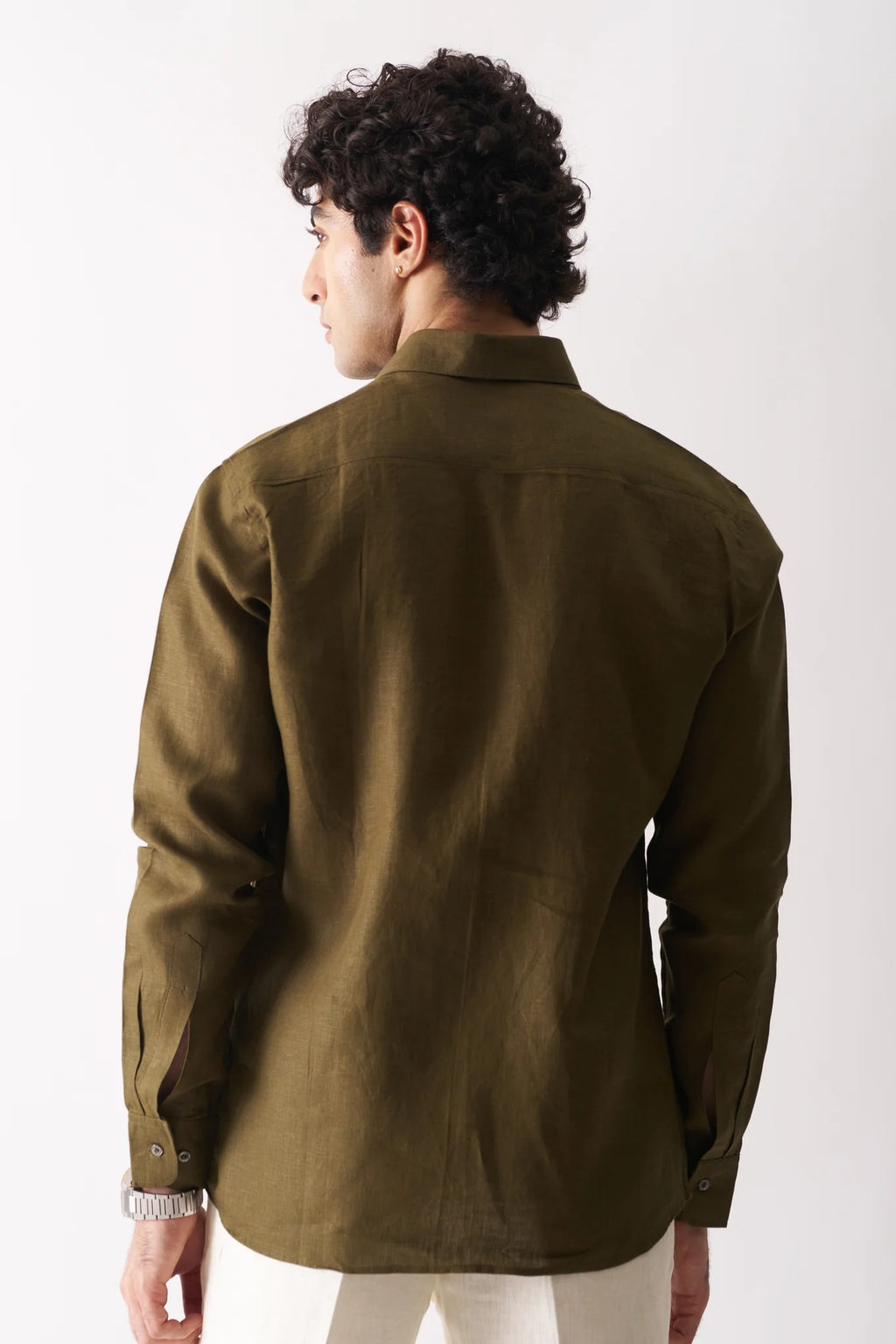 OLIVE GREEN - FULL SLEEVE 100% PURE LINEN SHIRT