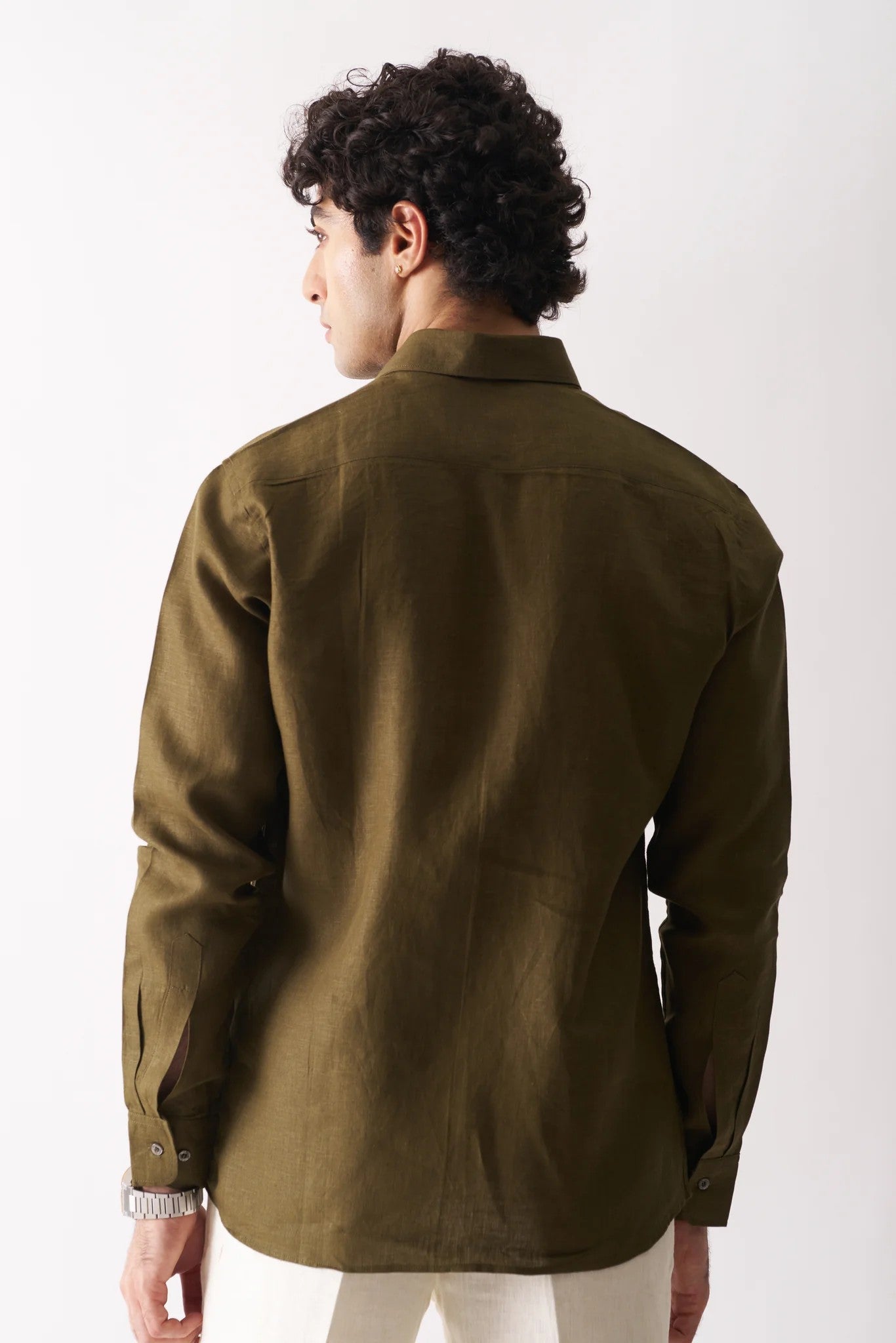 OLIVE GREEN - FULL SLEEVE 100% PURE LINEN SHIRT