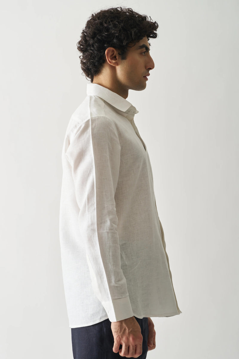 WHITE - FULL SLEEVE 100% PURE LINEN SHIRT