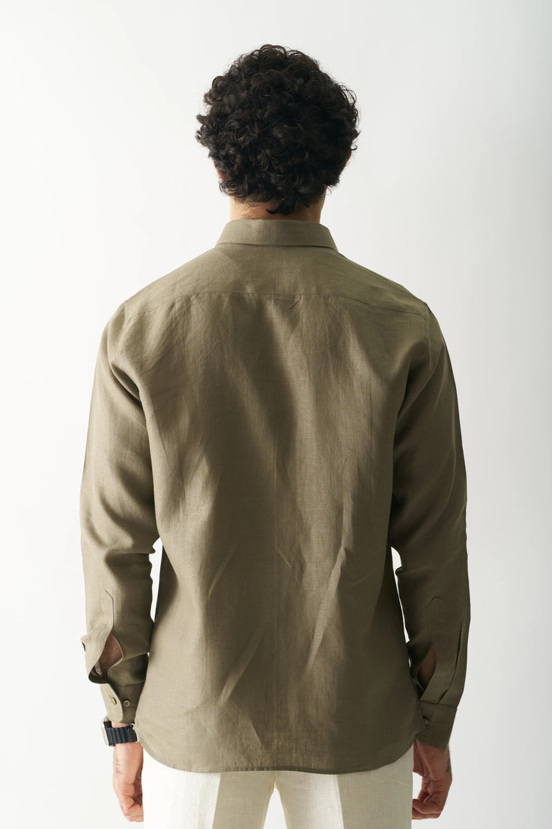 LIGHT OLIVE - FULL SLEEVE 100% PURE LINEN SHIRT
