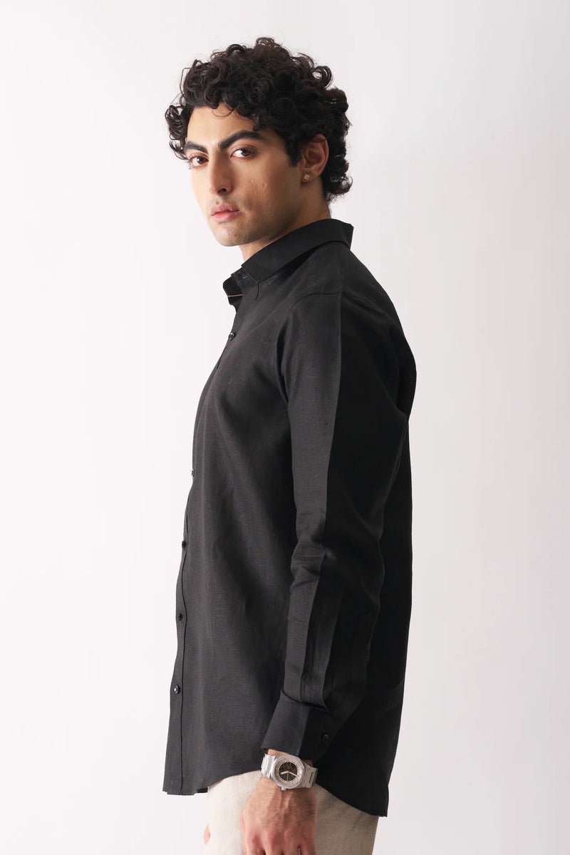 BLACK - FULL SLEEVE 100% PURE LINEN SHIRT