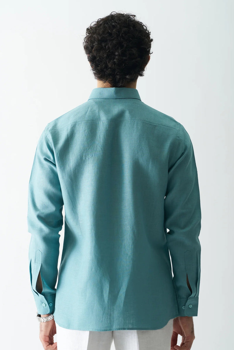 DEEP TEAL - FULL SLEEVE 100% PURE LINEN SHIRT