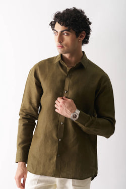 OLIVE GREEN - FULL SLEEVE 100% PURE LINEN SHIRT