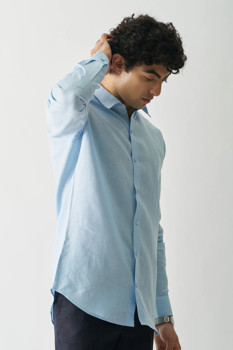 BLISSFUL BLUE - FULL SLEEVE 100% PURE LINEN SHIRT
