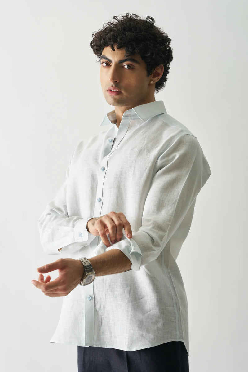 ICE BLUE - FULL SLEEVE 100% PURE LINEN SHIRT