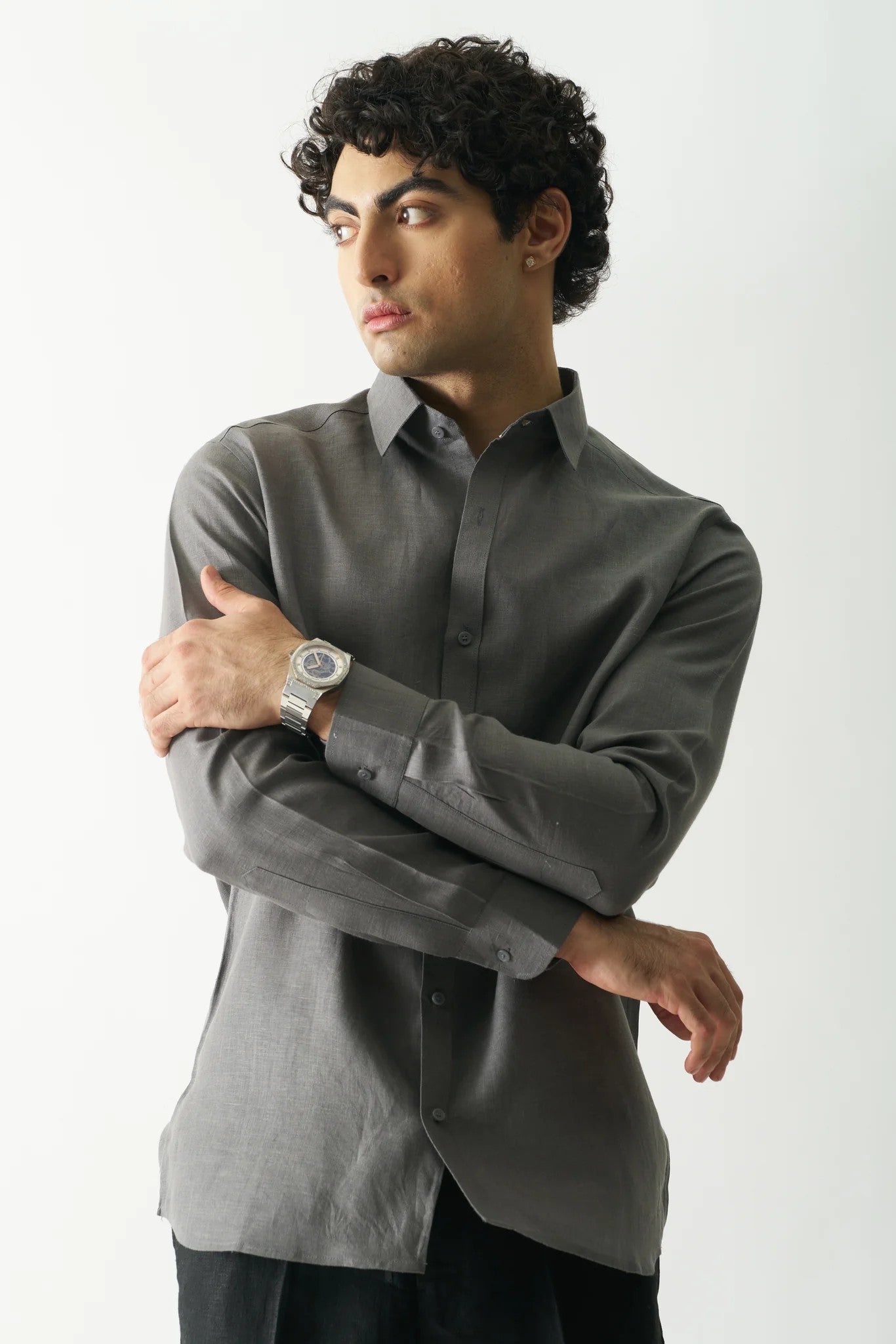 COAL MINE GREY - FULL SLEEVE 100% PURE LINEN SHIRT