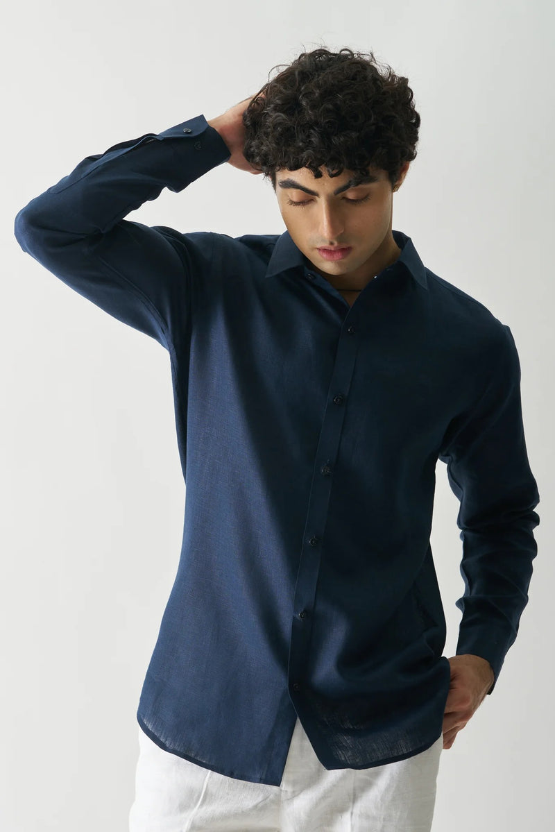 NAVY BLUE - FULL SLEEVE 100% PURE LINEN SHIRT