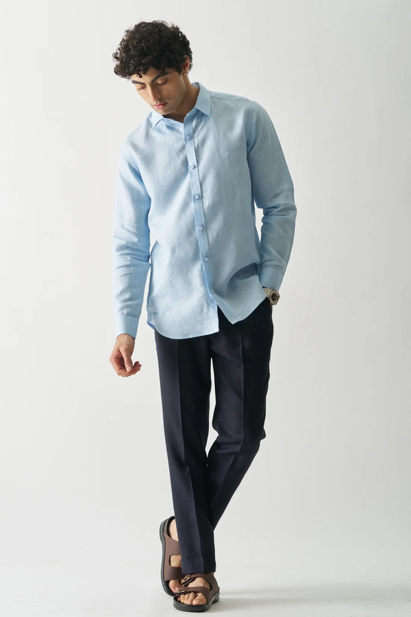 BLISSFUL BLUE - FULL SLEEVE 100% PURE LINEN SHIRT