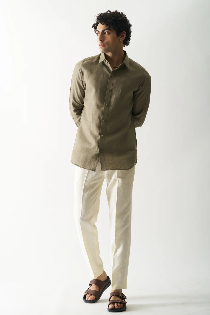 LIGHT OLIVE - FULL SLEEVE 100% PURE LINEN SHIRT