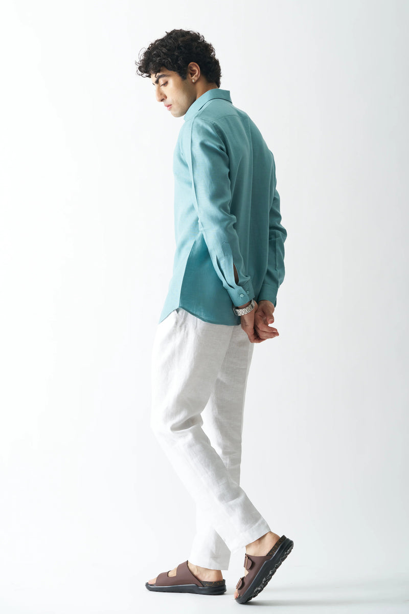 DEEP TEAL - FULL SLEEVE 100% PURE LINEN SHIRT