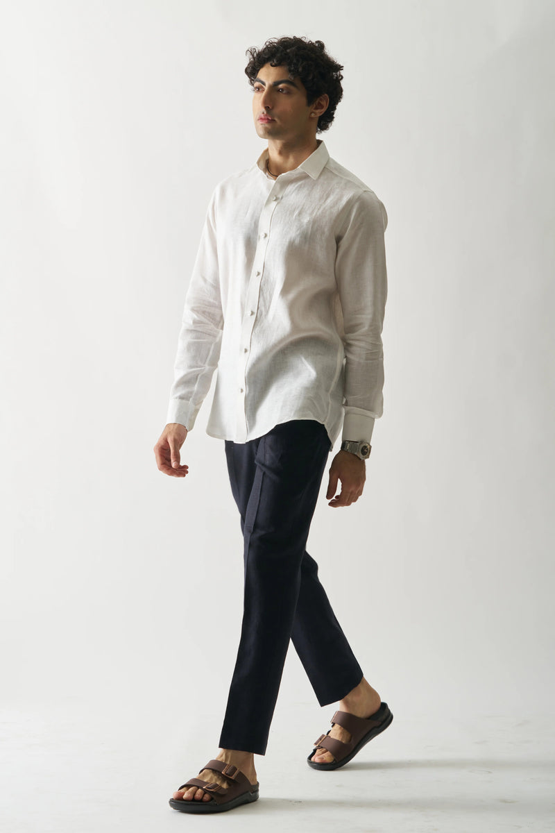WHITE - FULL SLEEVE 100% PURE LINEN SHIRT