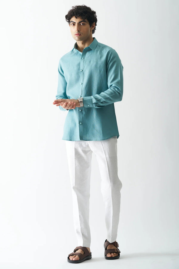 DEEP TEAL - FULL SLEEVE 100% PURE LINEN SHIRT