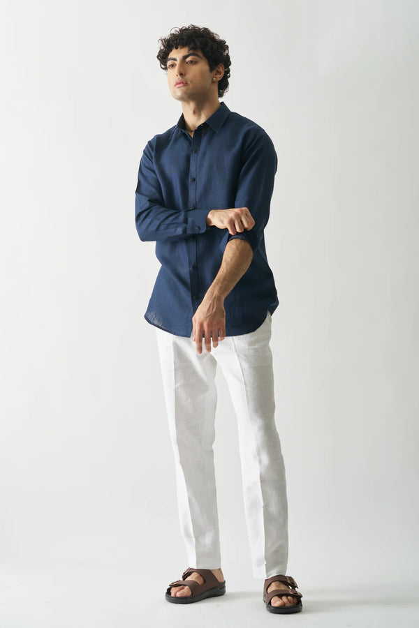 NAVY BLUE - FULL SLEEVE 100% PURE LINEN SHIRT