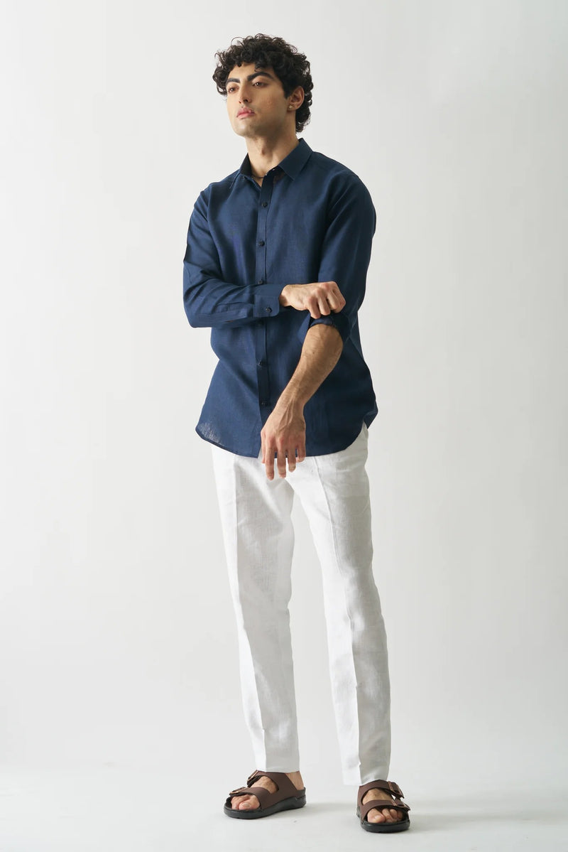 NAVY BLUE - FULL SLEEVE 100% PURE LINEN SHIRT