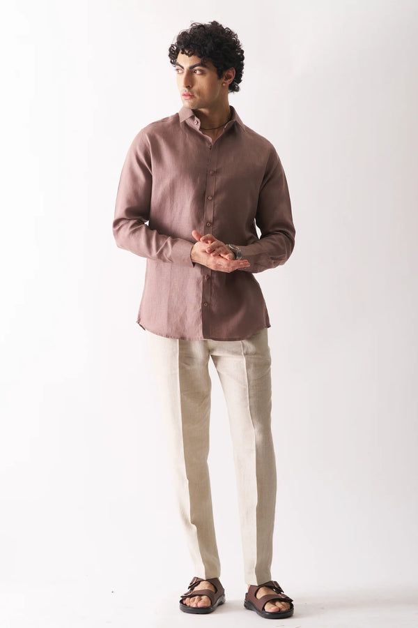 COFFEE - FULL SLEEVE 100% PURE LINEN SHIRT